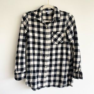 Old Navy Flannel Plaid Black & White Button Down Top Women’s Long Sleeve Small